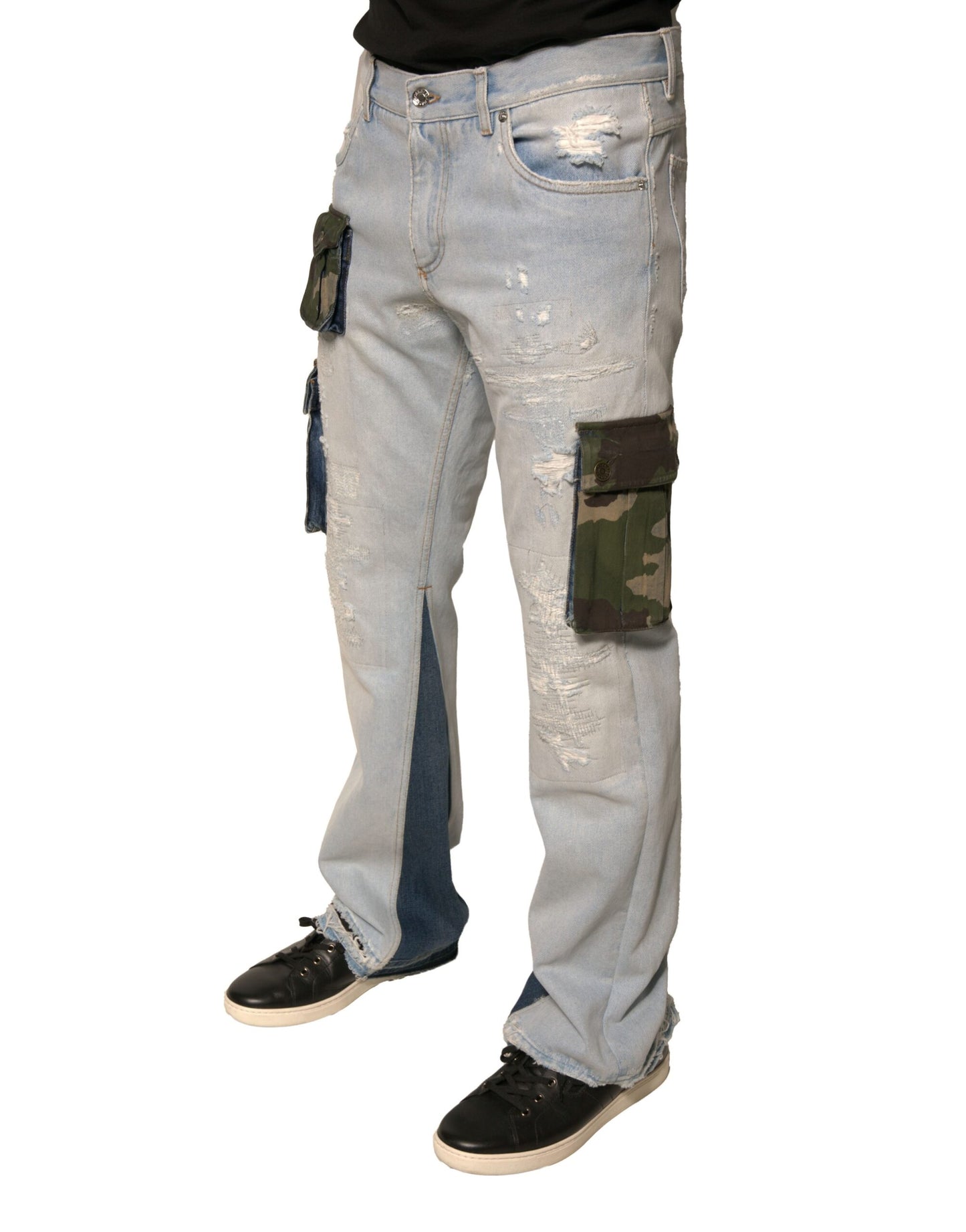 Jeans cargo in denim dritto di cotone azzurro Dolce & Gabbana