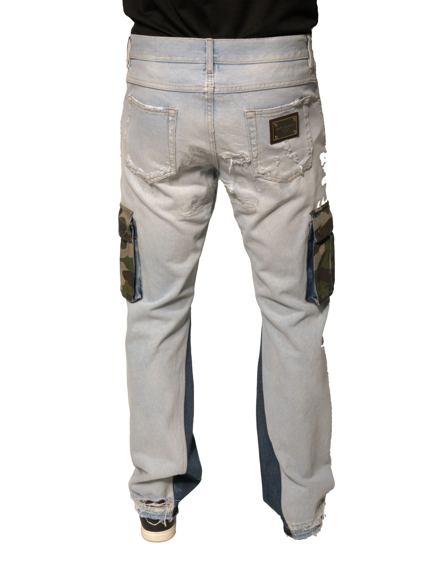 Jeans cargo in denim dritto di cotone azzurro Dolce & Gabbana