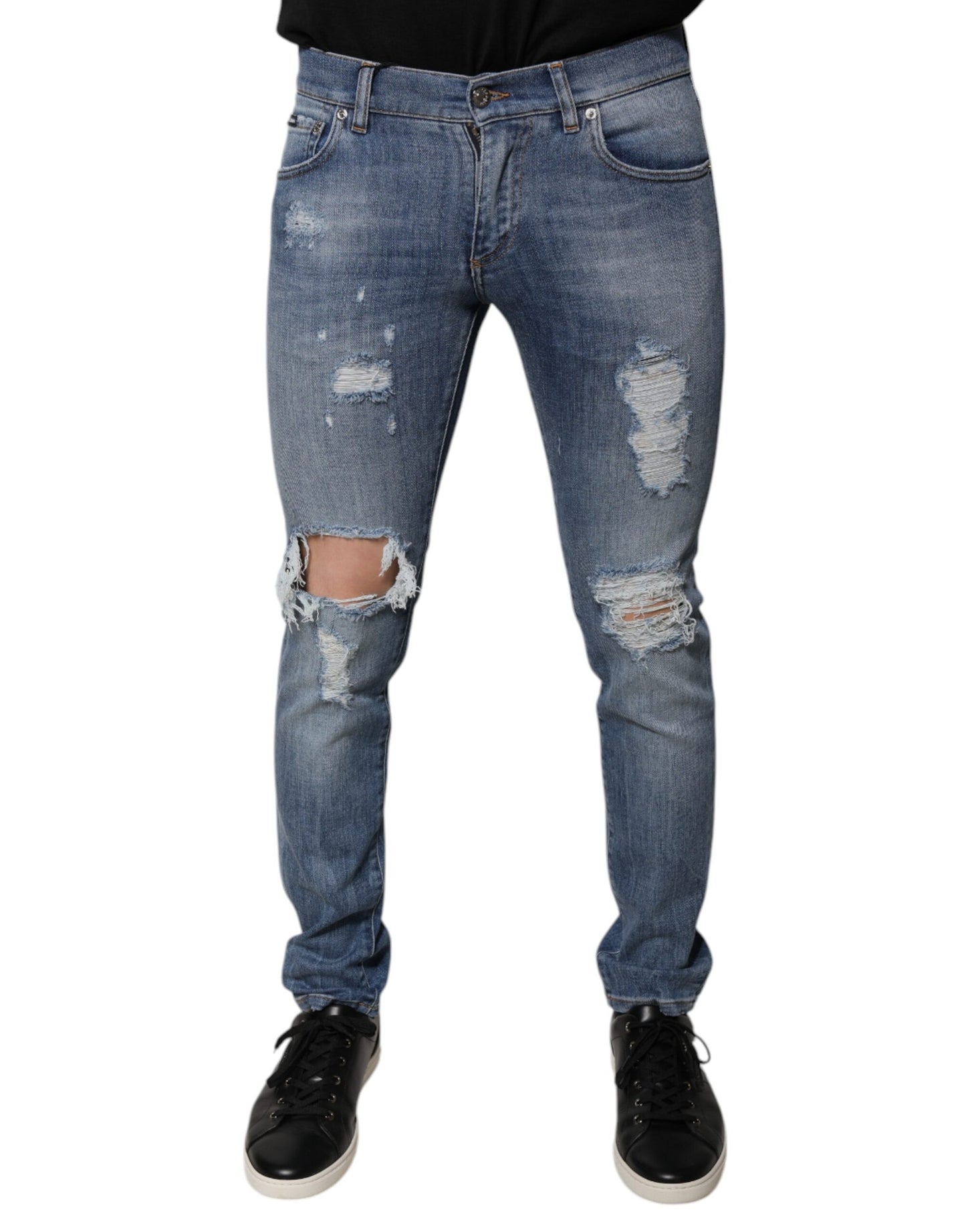 Jeans aderenti in cotone elasticizzato blu strappato Dolce & Gabbana