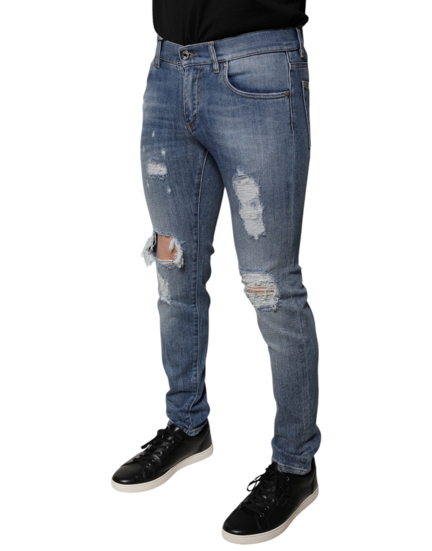 Jeans aderenti in cotone elasticizzato blu strappato Dolce & Gabbana
