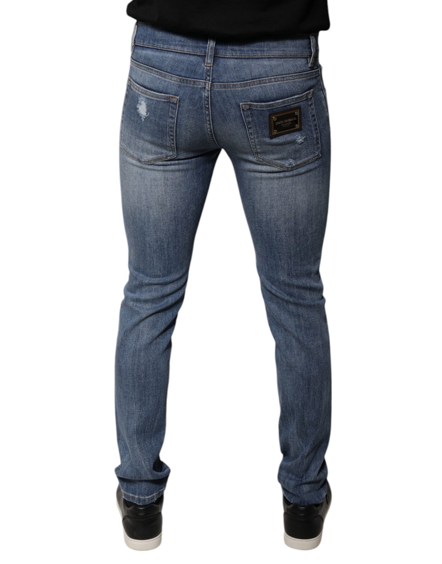 Jeans aderenti in cotone elasticizzato blu strappato Dolce & Gabbana