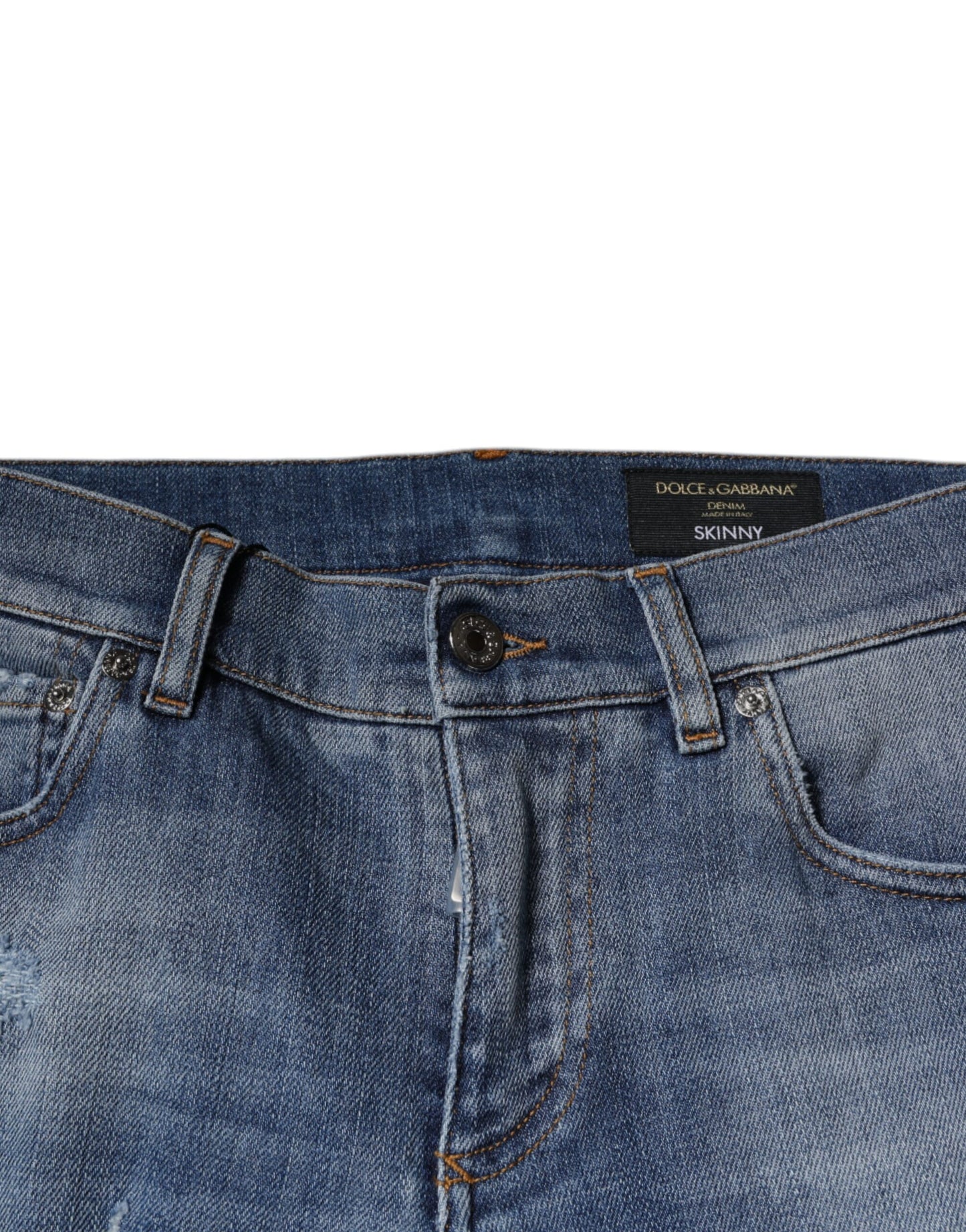 Jeans aderenti in cotone elasticizzato blu strappato Dolce & Gabbana