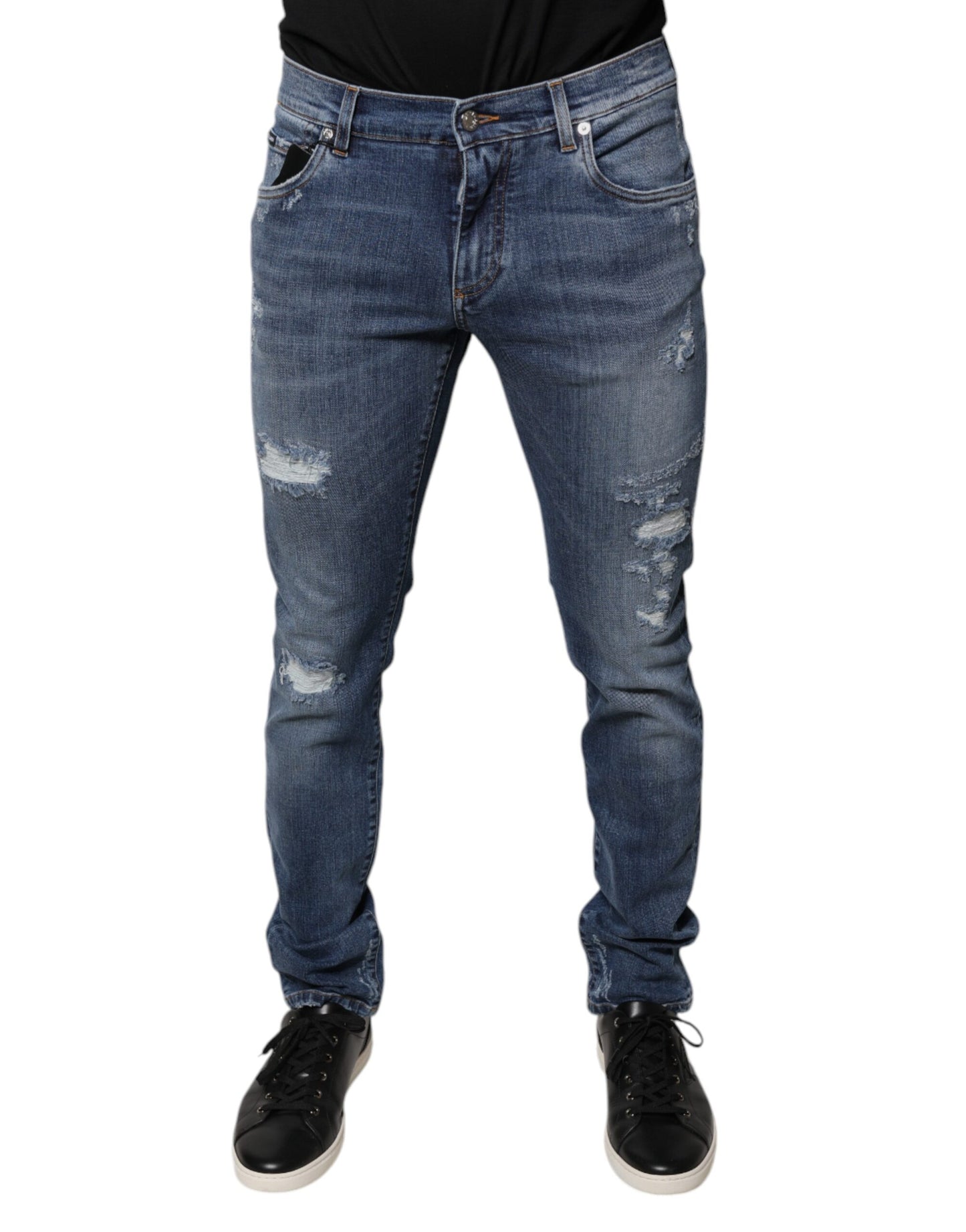 Jeans aderenti in cotone elasticizzato blu strappato Dolce & Gabbana