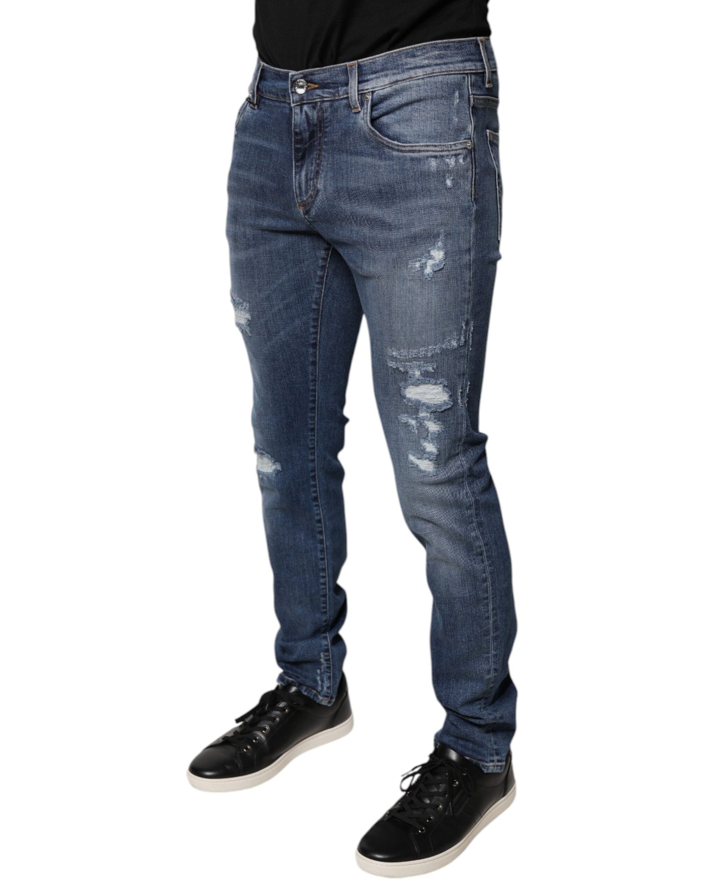 Jeans aderenti in cotone elasticizzato blu strappato Dolce & Gabbana