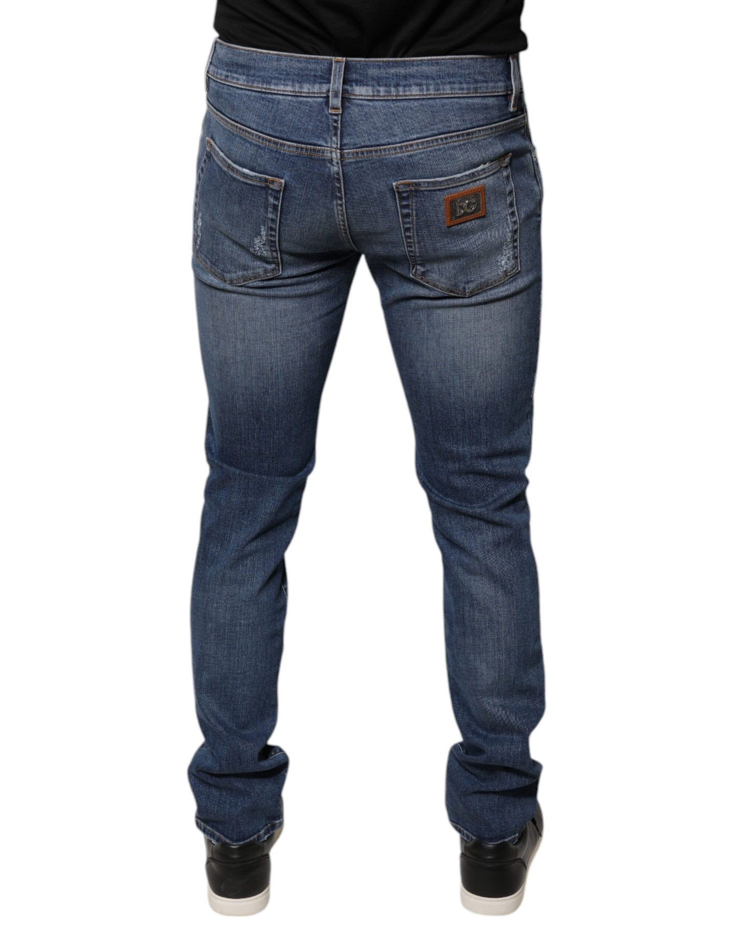 Jeans aderenti in cotone elasticizzato blu strappato Dolce & Gabbana