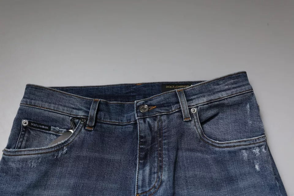 Jeans aderenti in cotone elasticizzato blu strappato Dolce & Gabbana