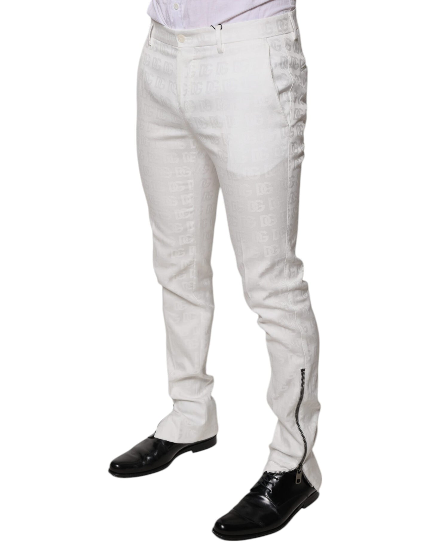 Pantaloni eleganti affusolati in cotone bianco Dolce & Gabbana