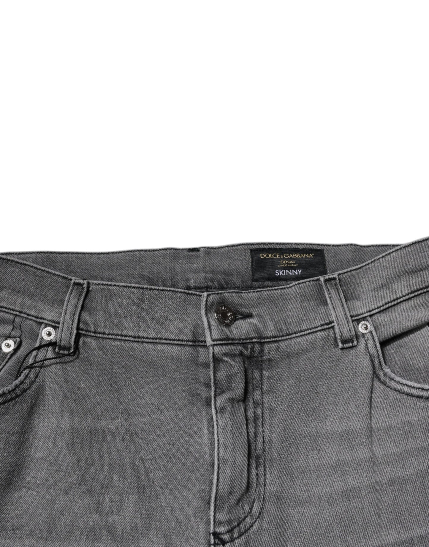 Jeans aderenti in denim di cotone con stampa grafica grigia Dolce & Gabbana