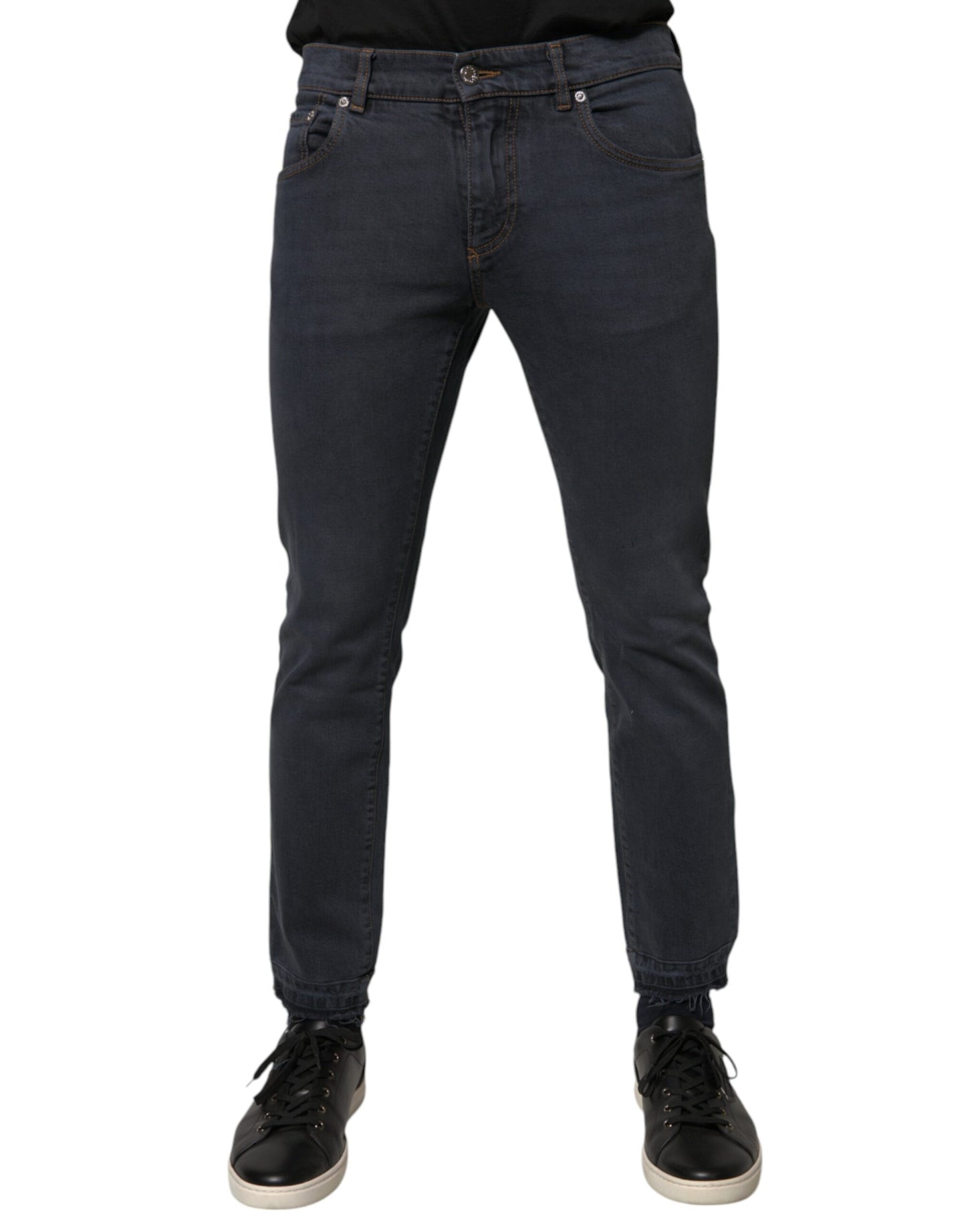 Jeans aderenti in denim di cotone grigio scuro Dolce & Gabbana