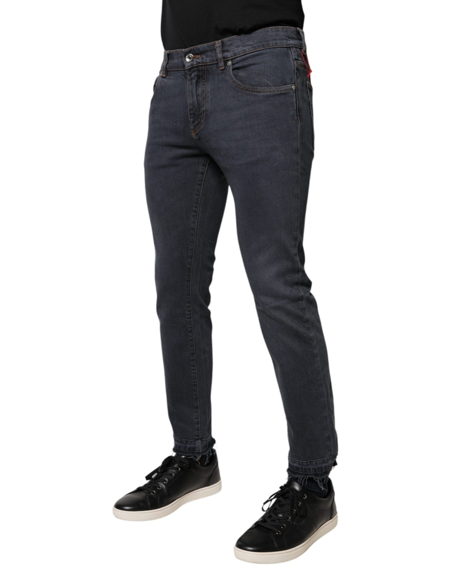 Jeans aderenti in denim di cotone grigio scuro Dolce & Gabbana