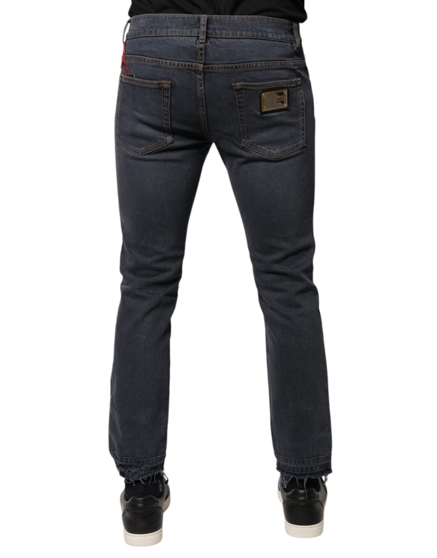 Jeans aderenti in denim di cotone grigio scuro Dolce & Gabbana