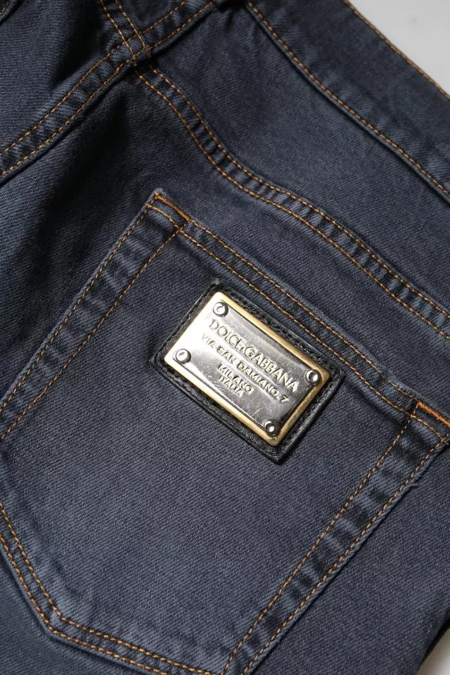 Jeans aderenti in denim di cotone grigio scuro Dolce & Gabbana