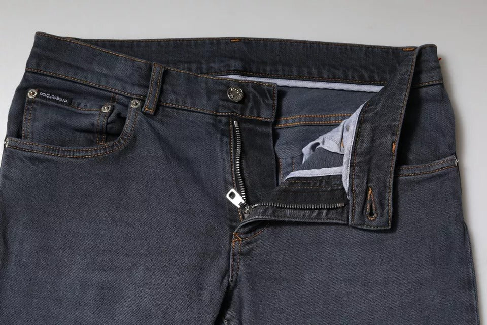 Jeans aderenti in denim di cotone grigio scuro Dolce & Gabbana
