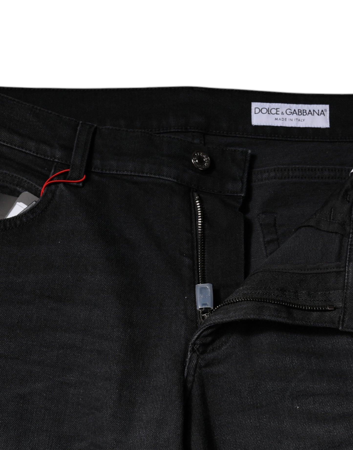 Dolce & Gabbana Jeans in denim regolare con placca logo in cotone nero