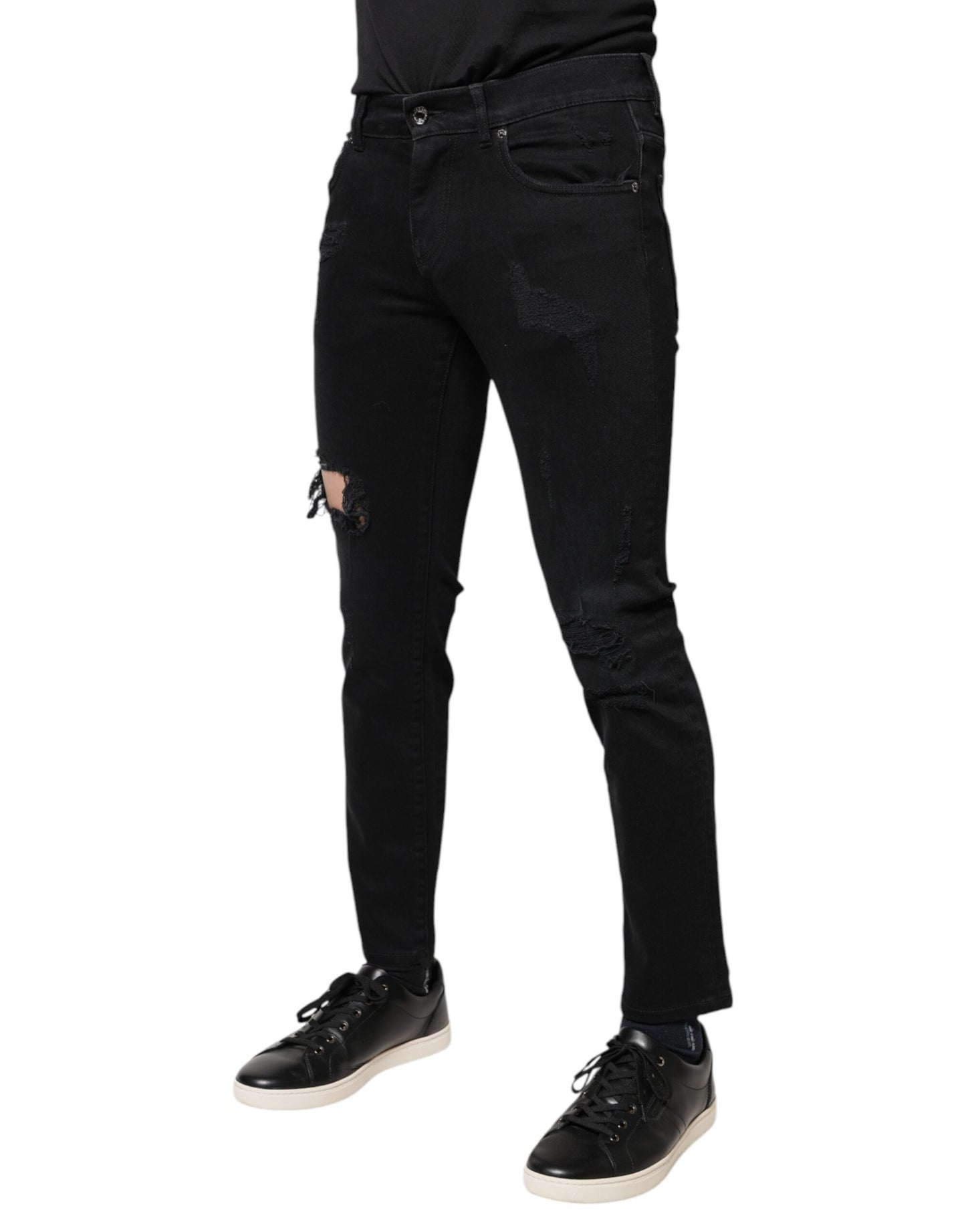 Jeans aderenti in denim con logo Dolce & Gabbana in cotone nero