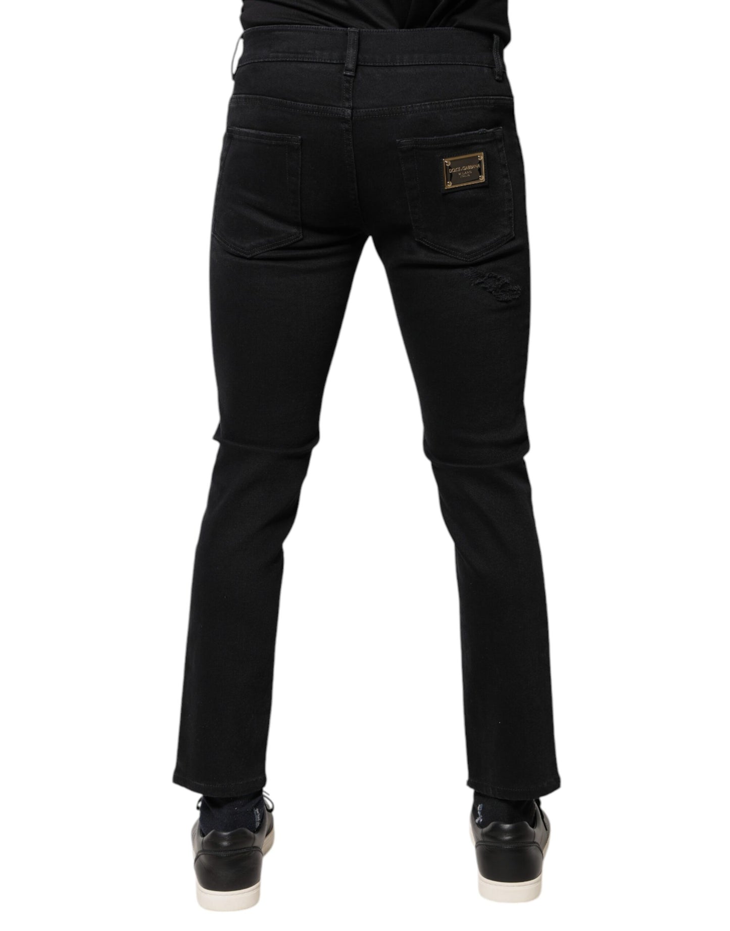 Jeans aderenti in denim con logo Dolce & Gabbana in cotone nero