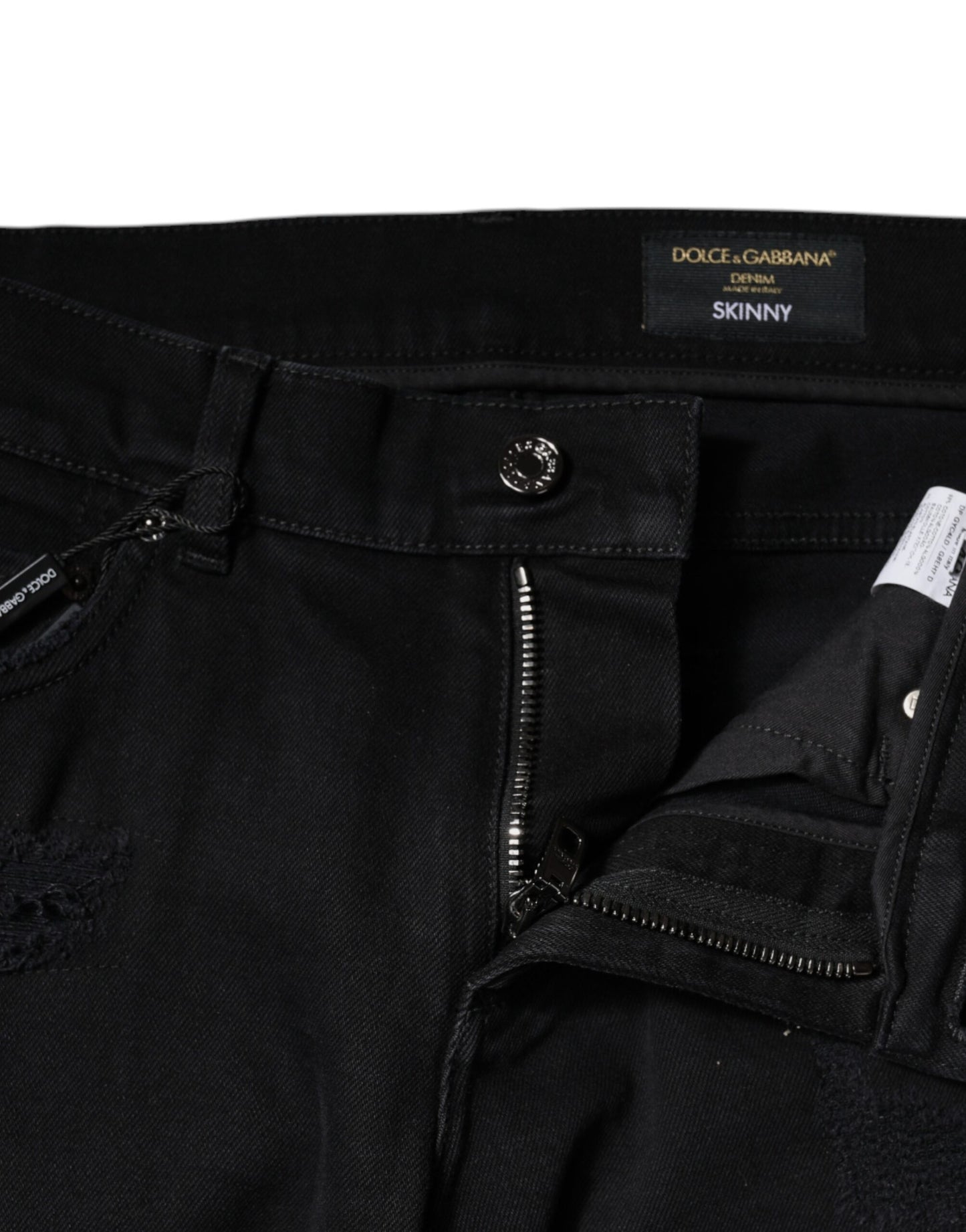Jeans aderenti in denim con logo Dolce & Gabbana in cotone nero