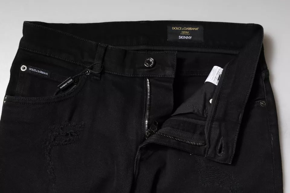 Jeans aderenti in denim con logo Dolce & Gabbana in cotone nero