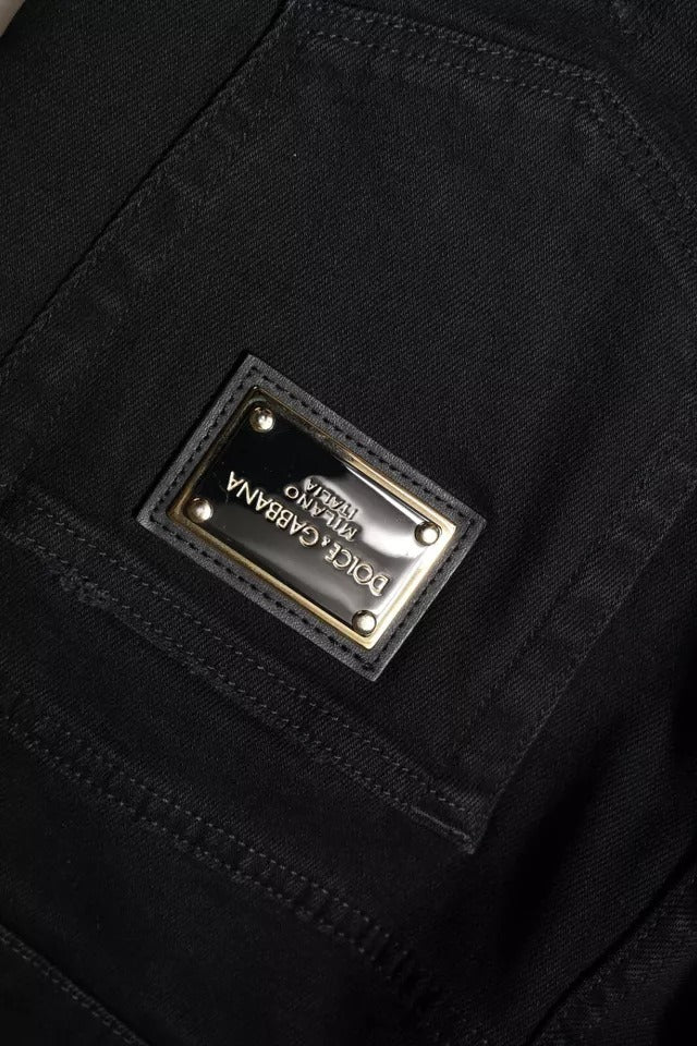 Jeans aderenti in denim con logo Dolce & Gabbana in cotone nero