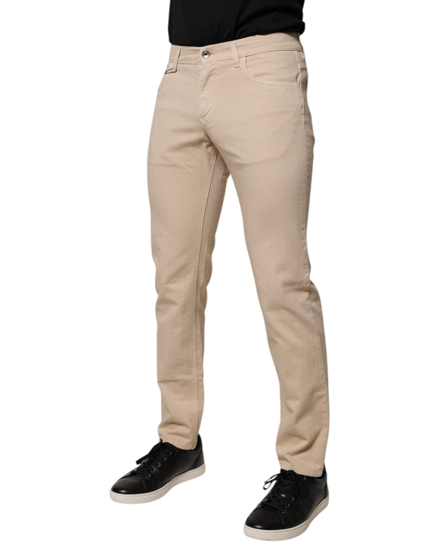 Dolce & Gabbana Beige Cotone Stretch Regular Uomo Jeans Denim