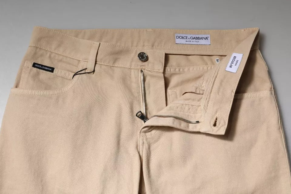 Dolce & Gabbana Beige Cotone Stretch Regular Uomo Jeans Denim