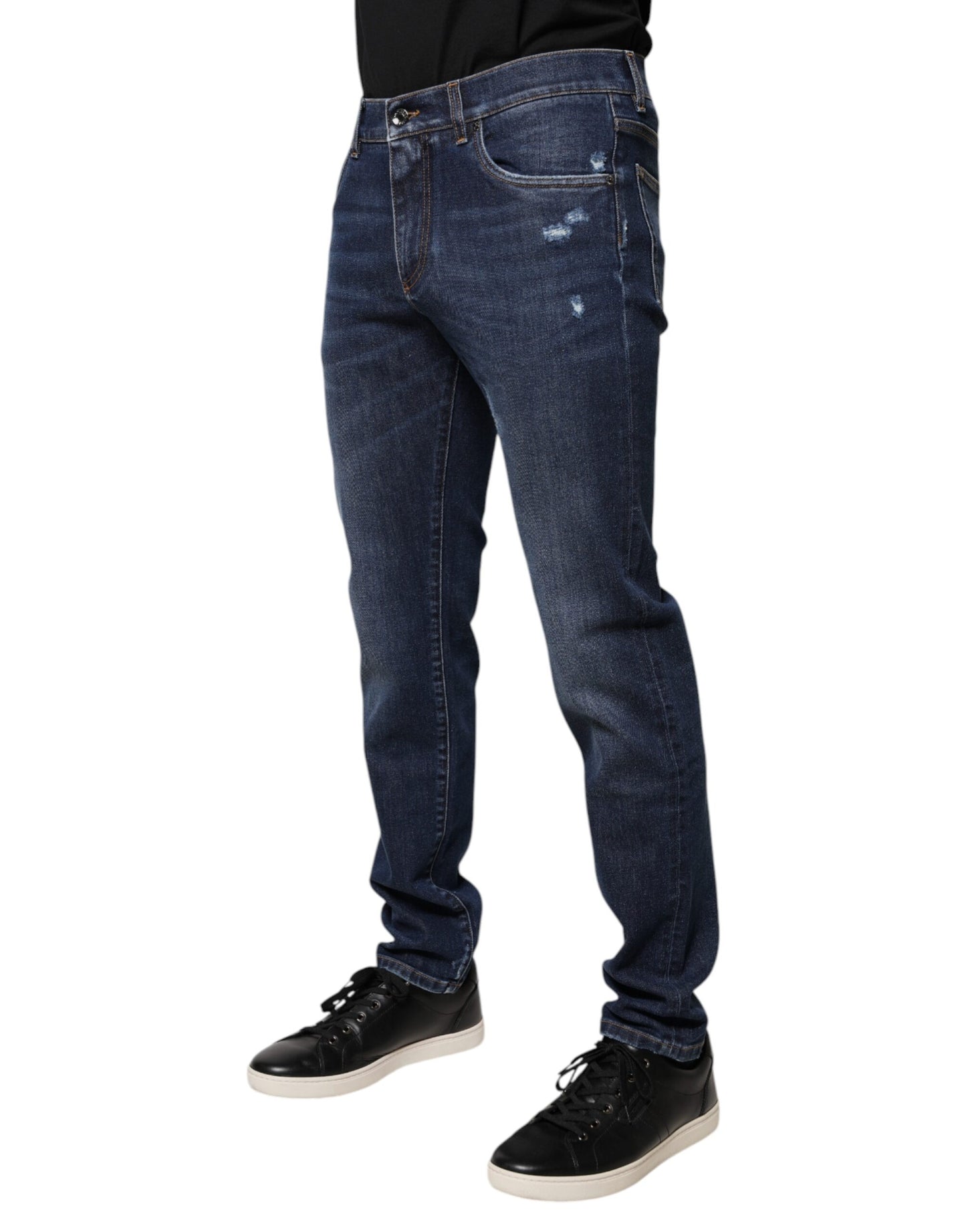 Jeans slim fit in denim con stampa logo in cotone blu Dolce & Gabbana