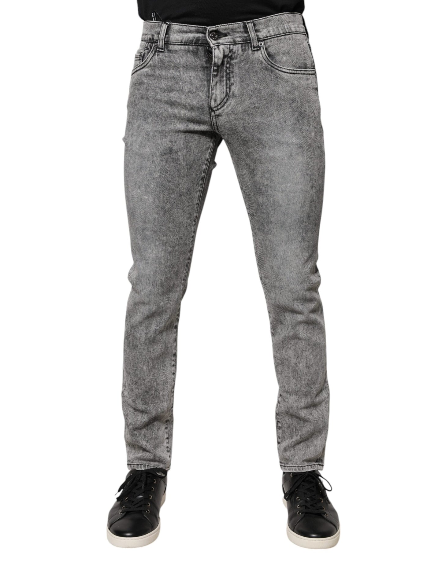 Jeans in denim slim fit in cotone con placca logo grigio Dolce & Gabbana
