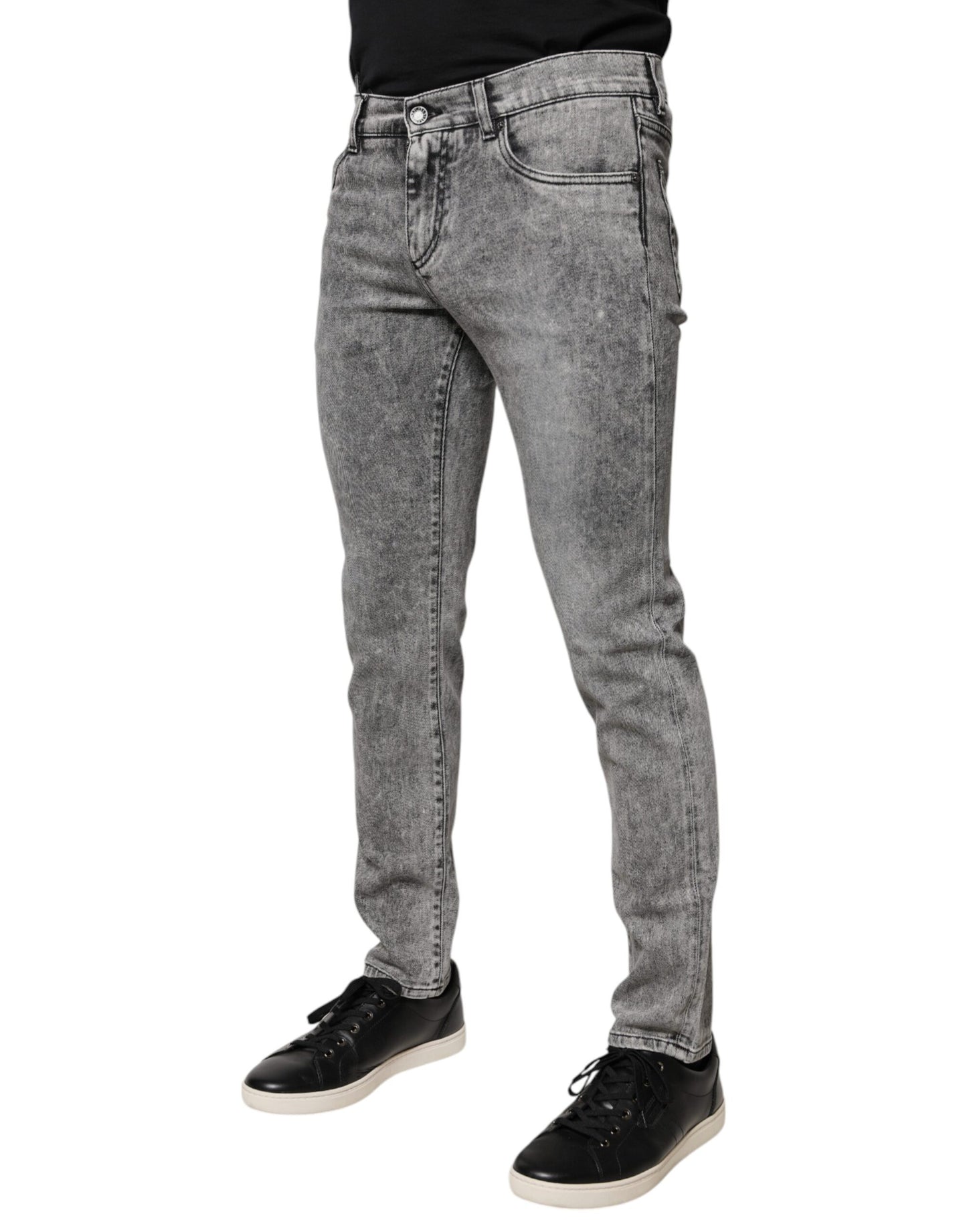Jeans in denim slim fit in cotone con placca logo grigio Dolce & Gabbana