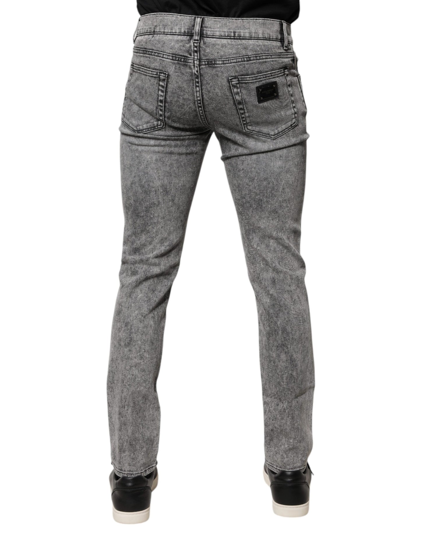 Jeans in denim slim fit in cotone con placca logo grigio Dolce & Gabbana