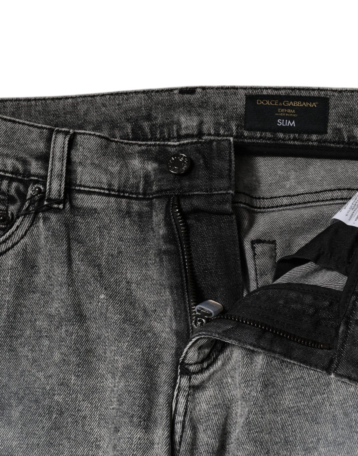 Jeans in denim slim fit in cotone con placca logo grigio Dolce & Gabbana