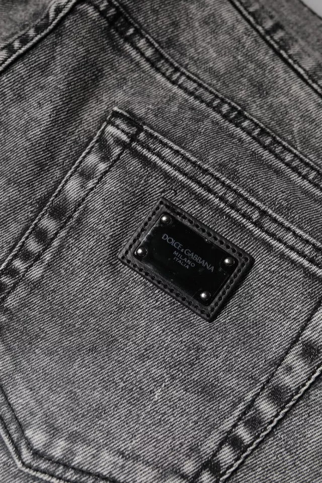 Jeans in denim slim fit in cotone con placca logo grigio Dolce & Gabbana