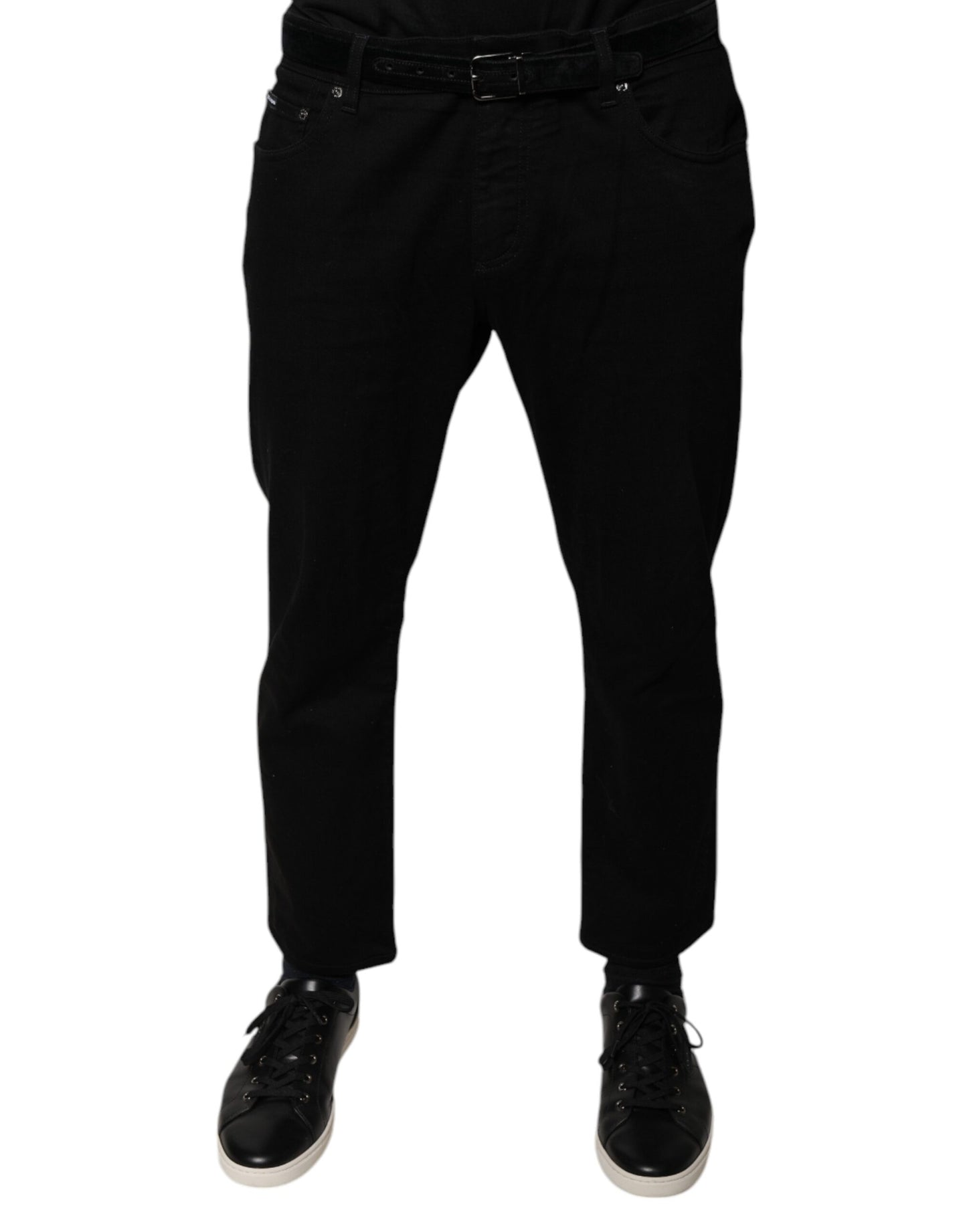 Jeans aderenti in denim elasticizzato con logo Dolce & Gabbana in cotone nero