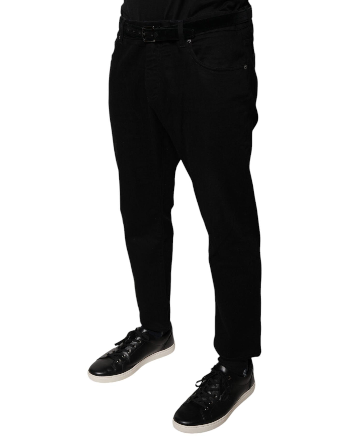 Jeans aderenti in denim elasticizzato con logo Dolce & Gabbana in cotone nero