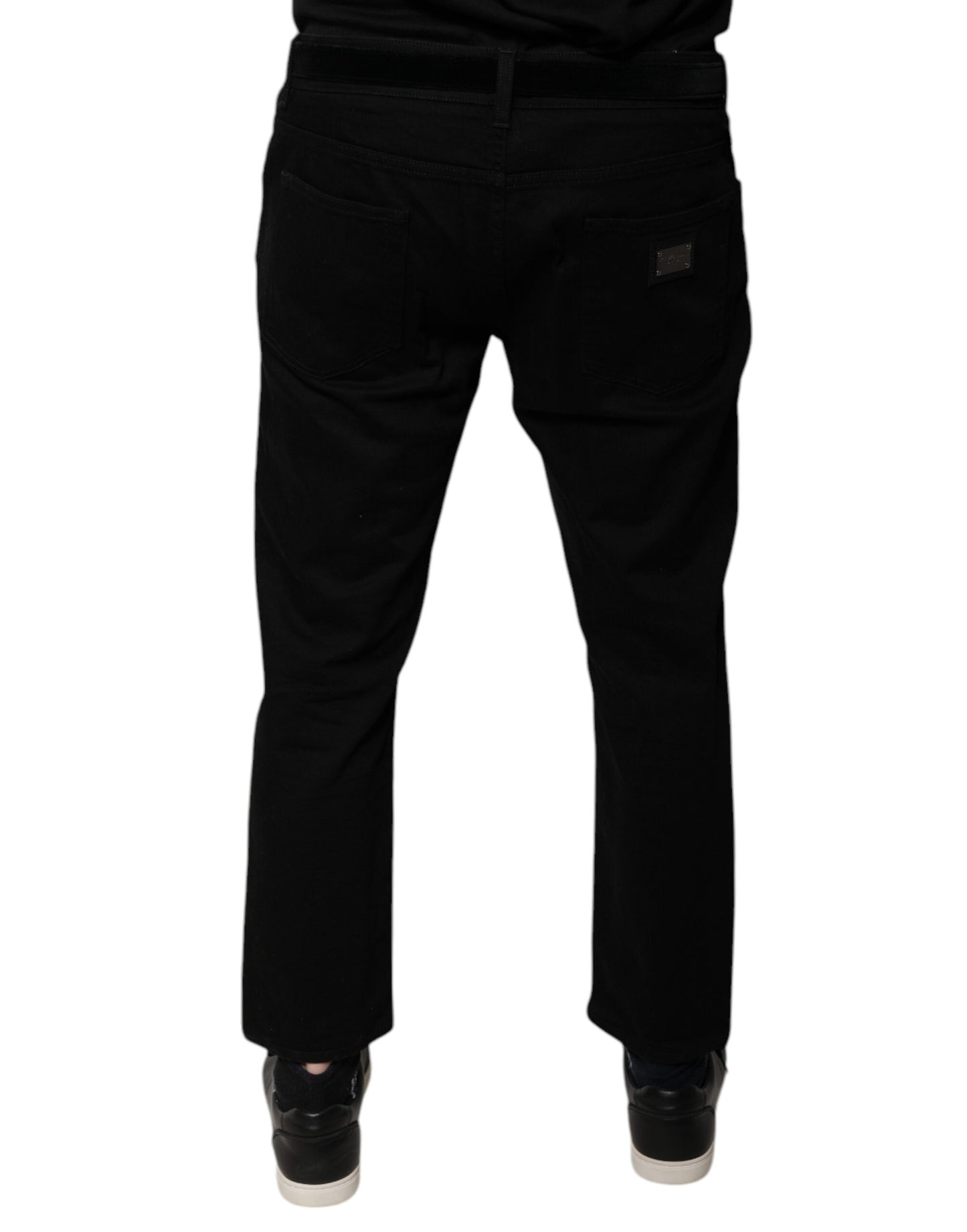 Jeans aderenti in denim elasticizzato con logo Dolce & Gabbana in cotone nero