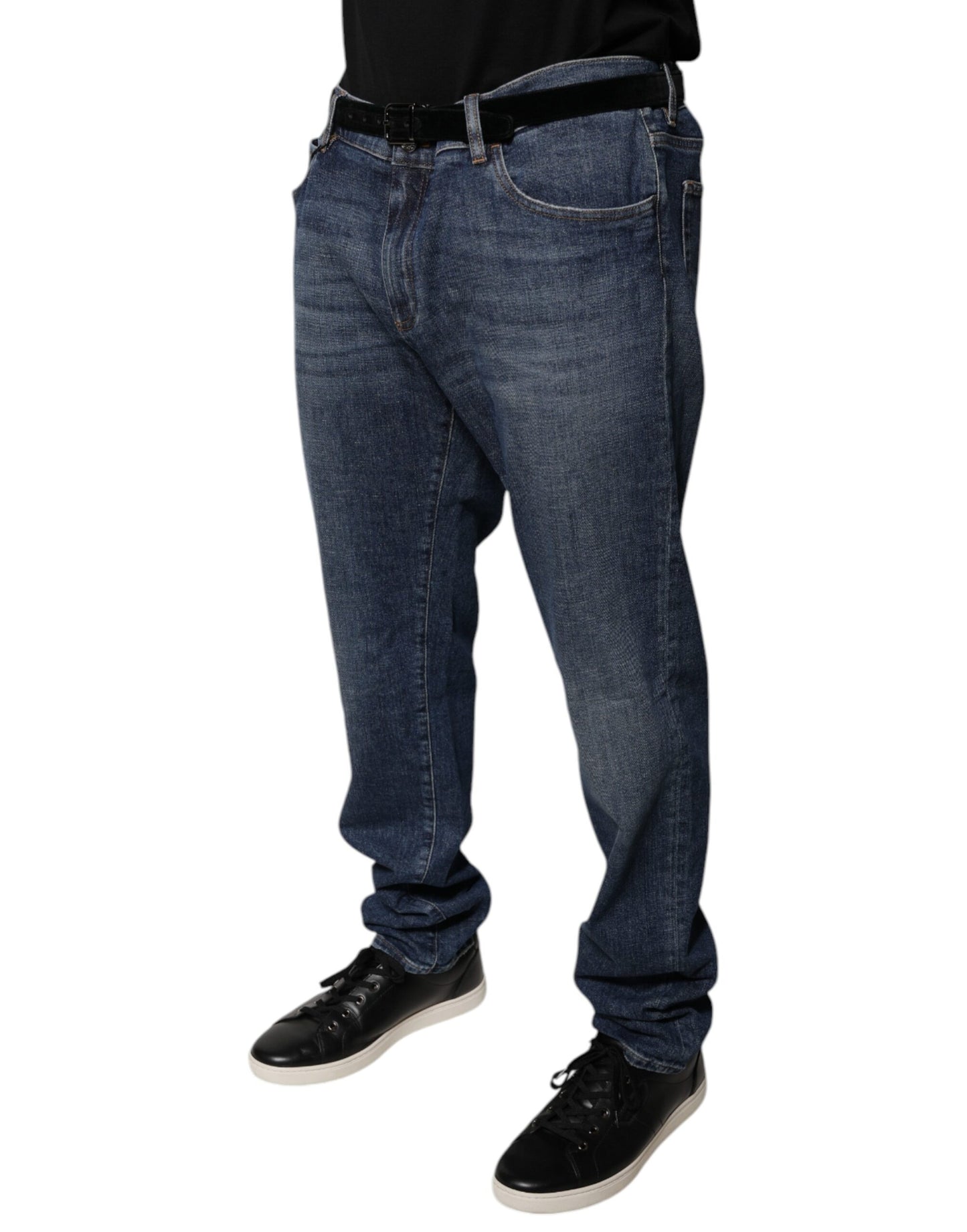 Jeans aderenti in denim con logo in cotone blu scuro Dolce & Gabbana
