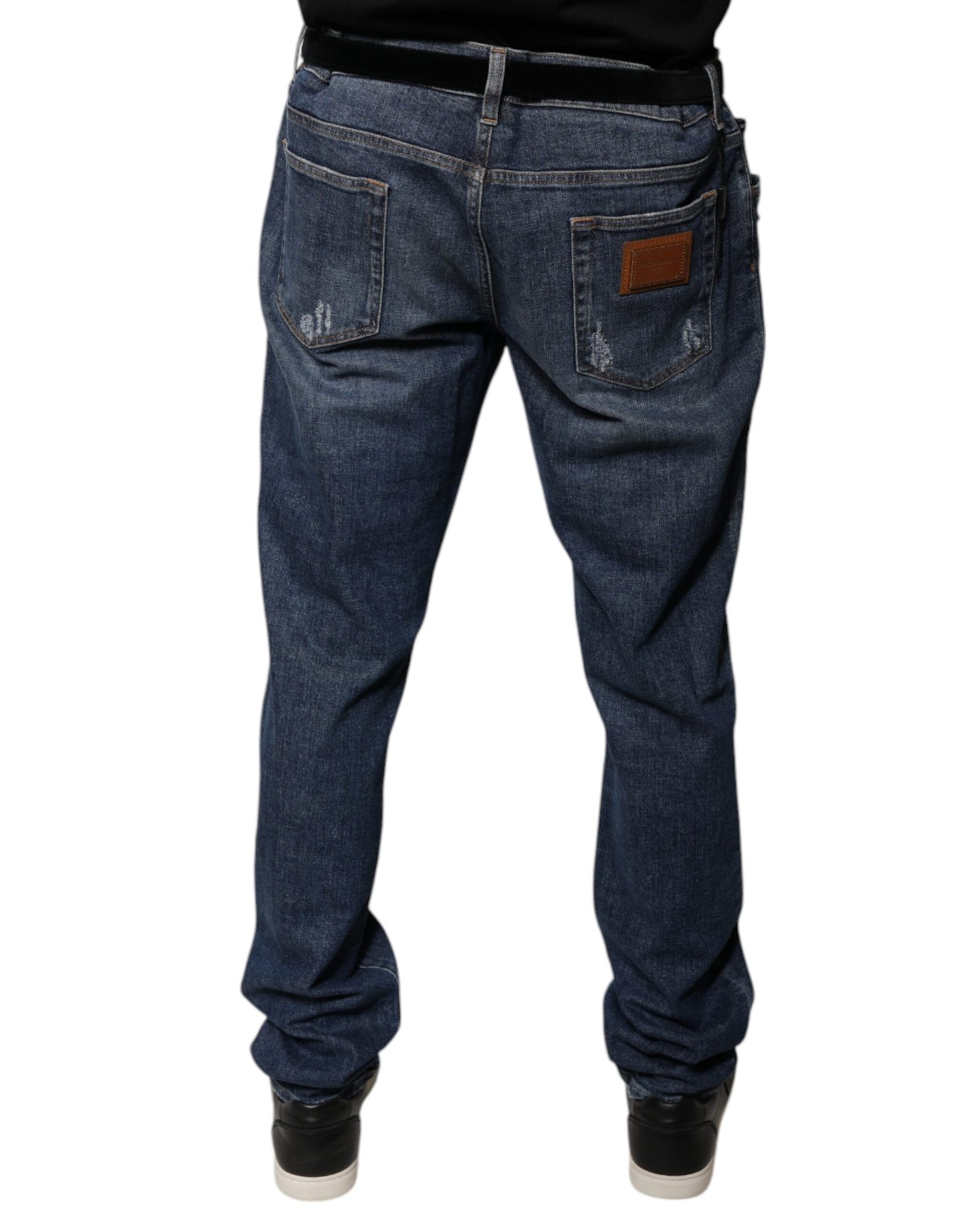 Jeans aderenti in denim con logo in cotone blu scuro Dolce & Gabbana
