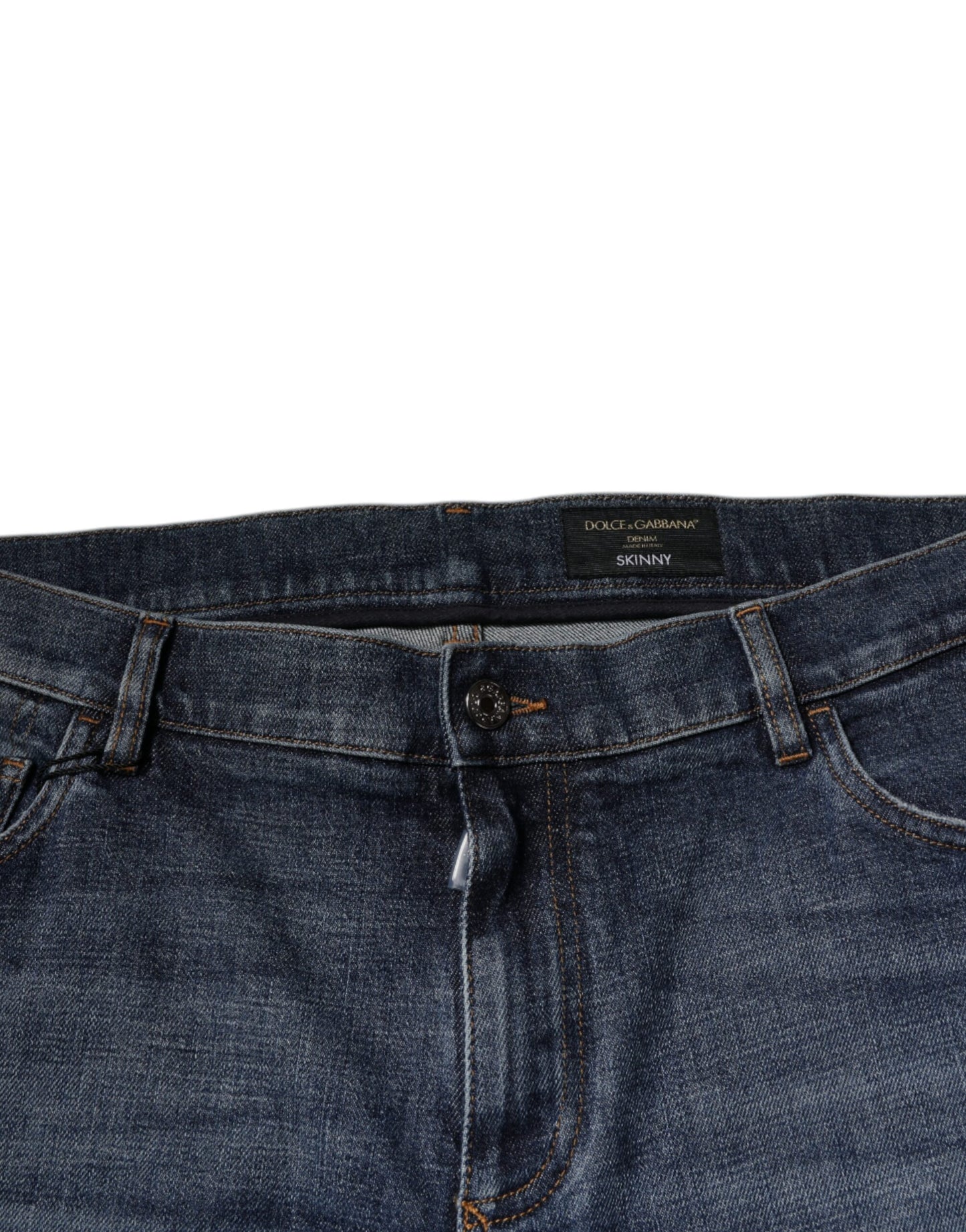 Jeans aderenti in denim con logo in cotone blu scuro Dolce & Gabbana