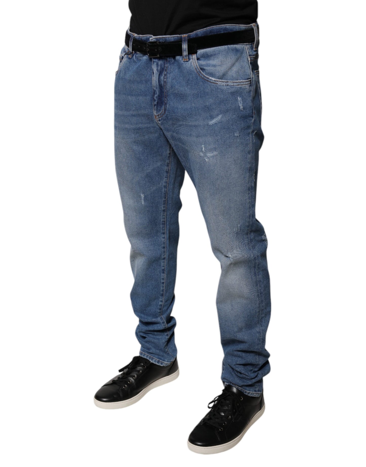 Jeans aderenti in denim da uomo in cotone azzurro Dolce & Gabbana