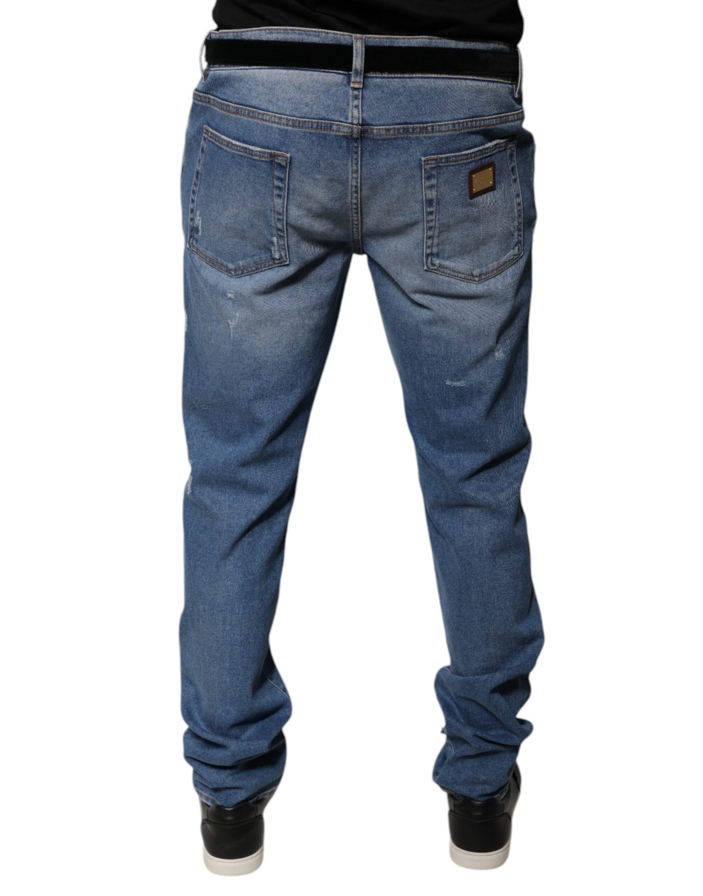 Jeans aderenti in denim da uomo in cotone azzurro Dolce & Gabbana