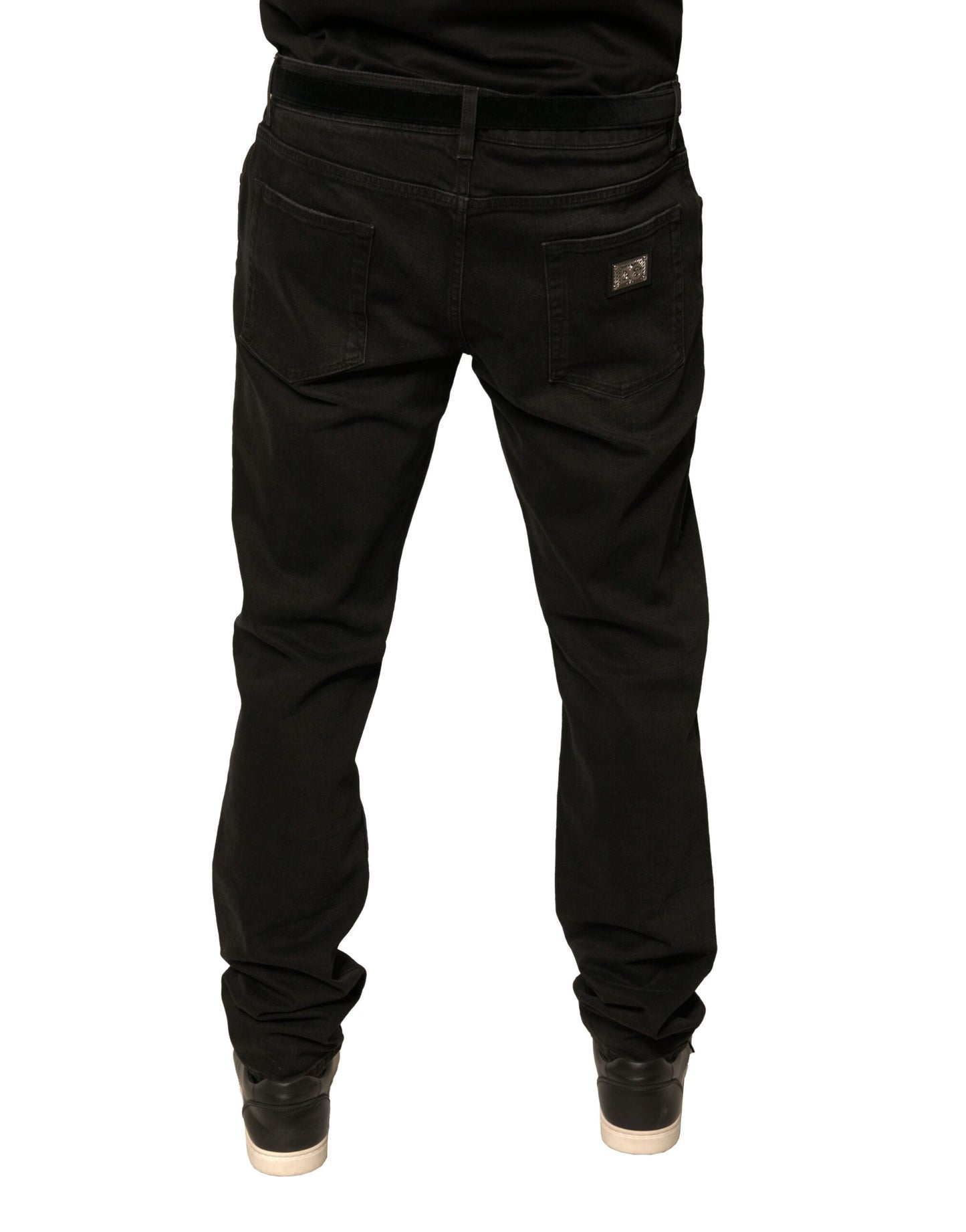 Jeans aderenti in denim di cotone con logo strappato nero Dolce & Gabbana
