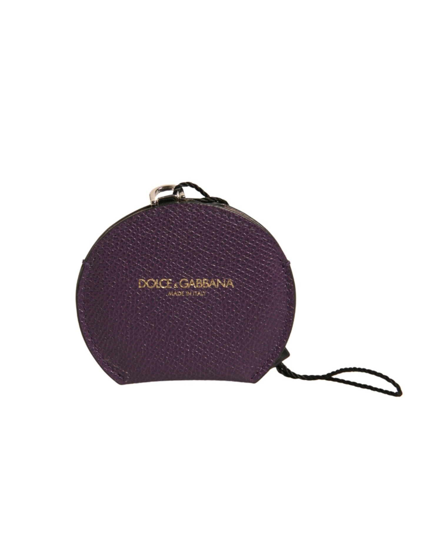 Portaspecchietto rotondo con logo in pelle di vitello viola Dolce & Gabbana