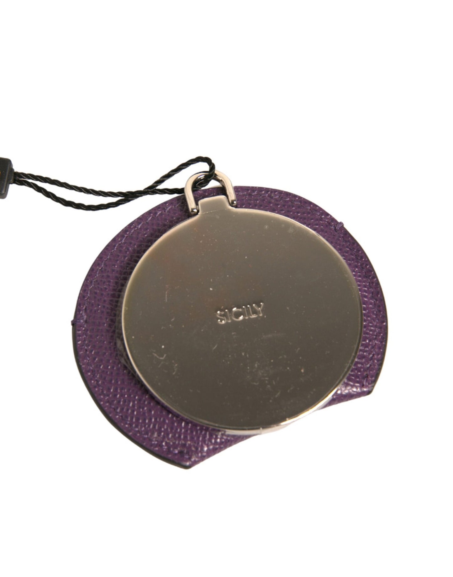 Portaspecchietto rotondo con logo in pelle di vitello viola Dolce & Gabbana