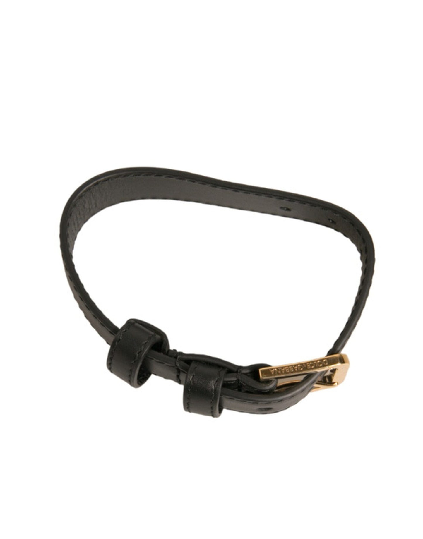 Dolce & Gabbana Bracciale con fibbia in metallo color oro in pelle testurizzata nera
