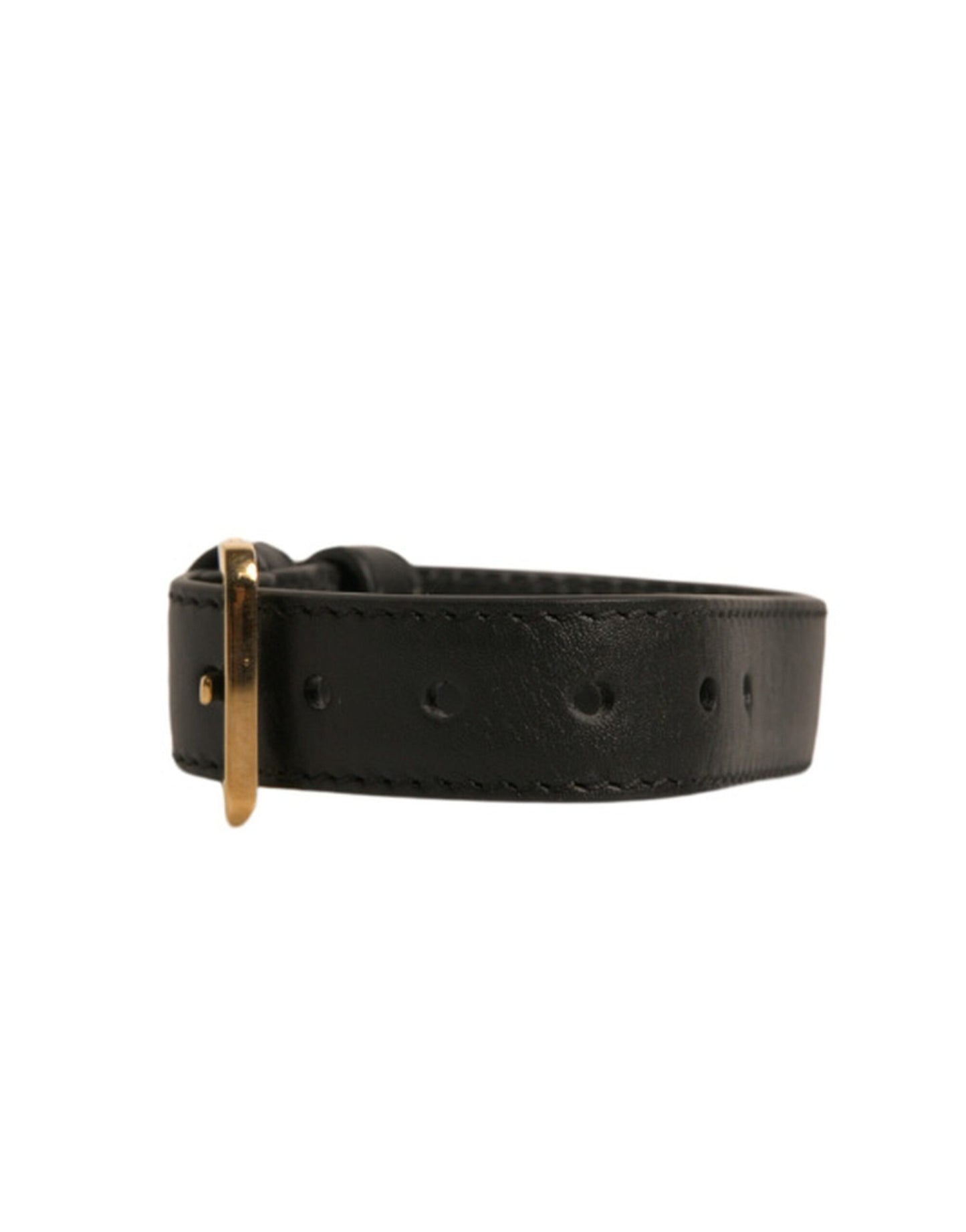 Dolce & Gabbana Bracciale con fibbia in metallo color oro in pelle testurizzata nera