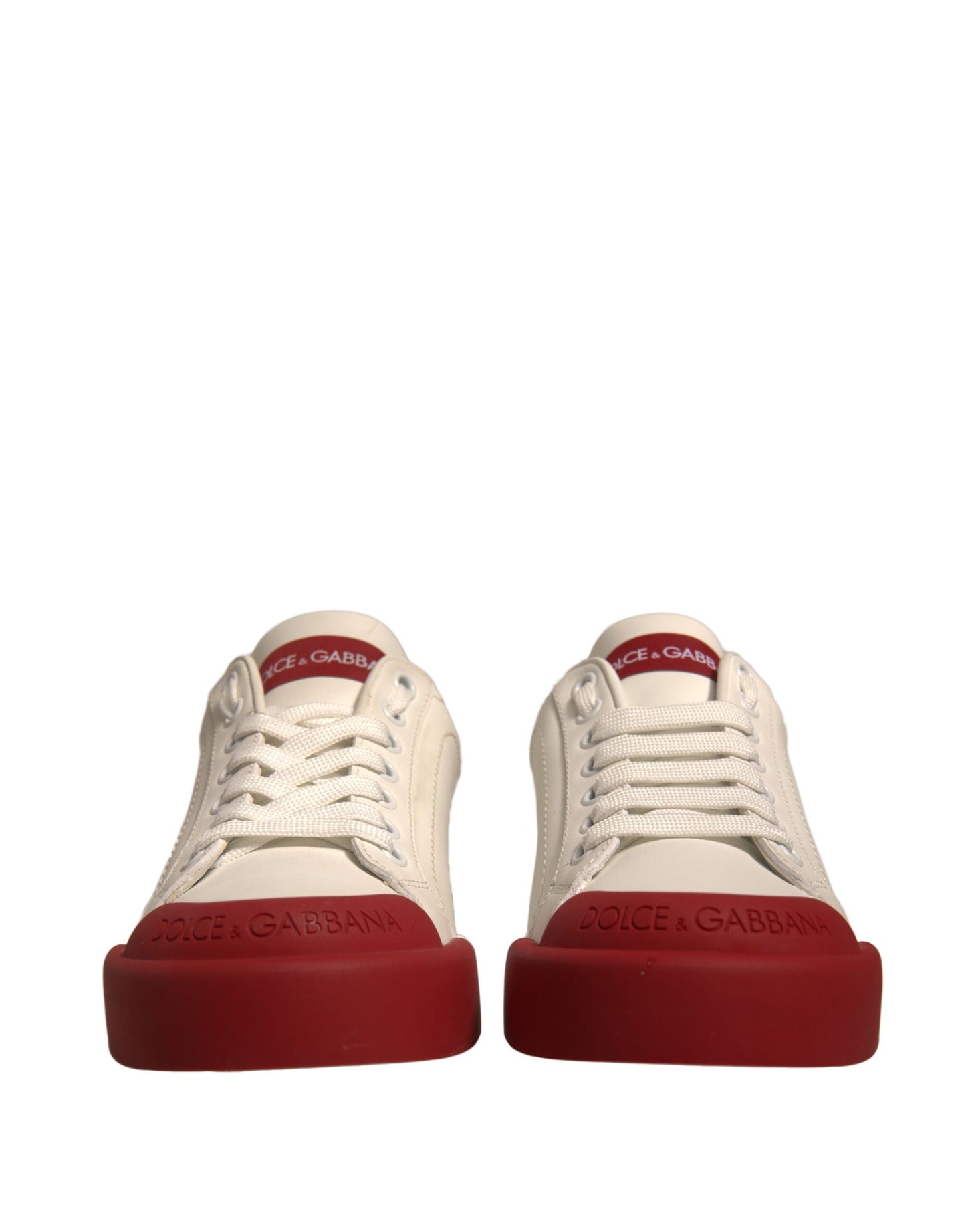 Dolce & Gabbana Scarpe Sneakers Portofino in Pelle Bianca con Logo