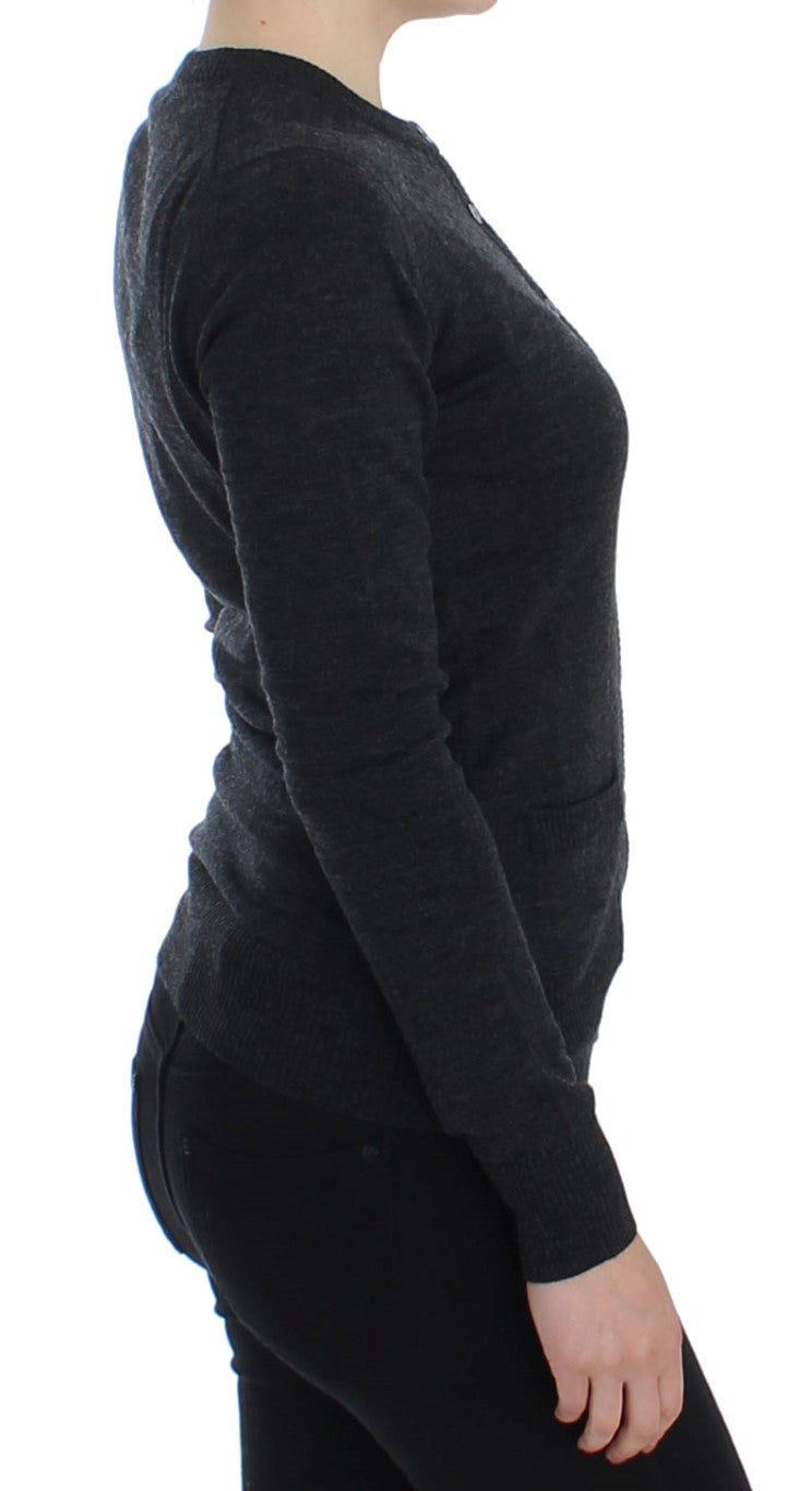 Dolce & Gabbana Maglione Cardigan Elegante in Lana Grigia
