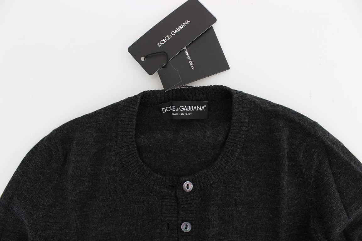 Dolce & Gabbana Maglione Cardigan Elegante in Lana Grigia