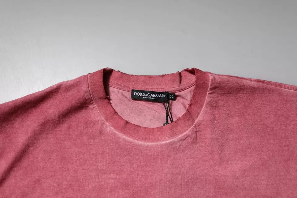 Dolce & Gabbana T-shirt girocollo in cotone con stampa logo rosa