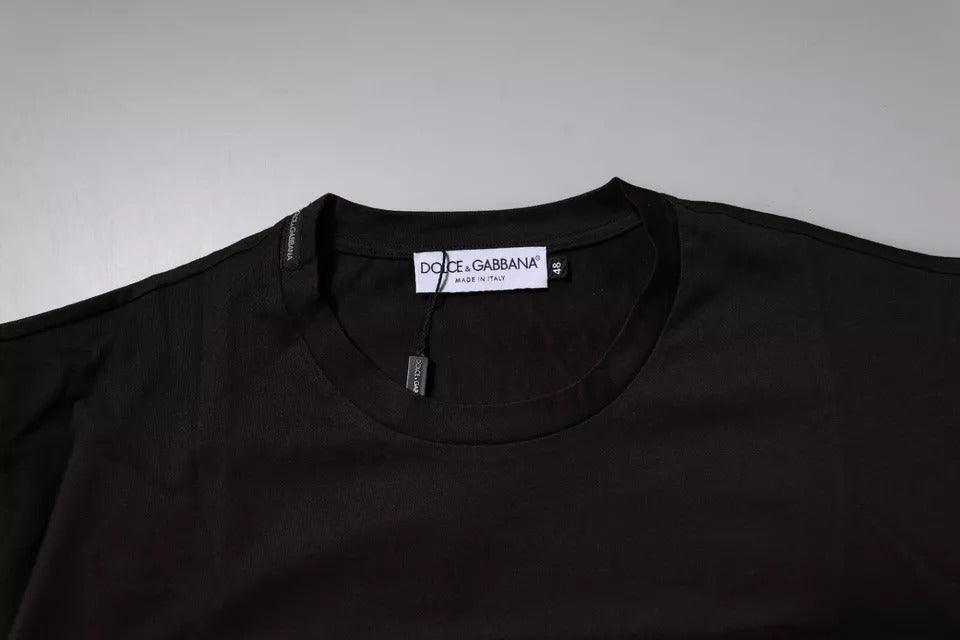 Dolce & Gabbana T-shirt girocollo in cotone con logo marrone scuro