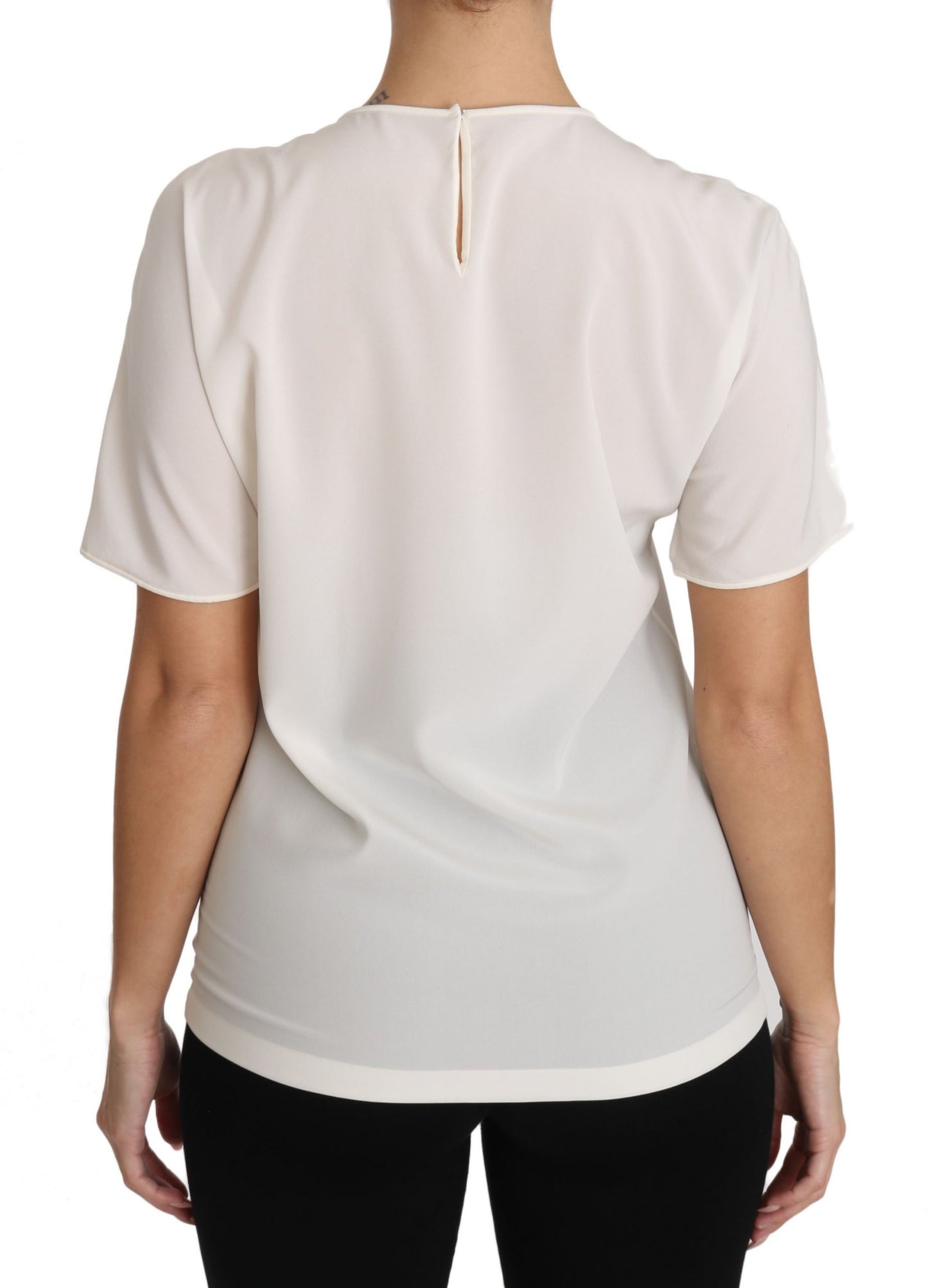 Dolce & Gabbana Blusa elegante girocollo in seta con applicazioni